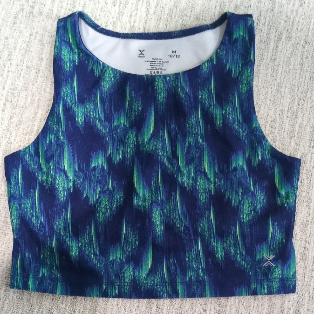 Xersion Women's Blue and Green Patterned Top